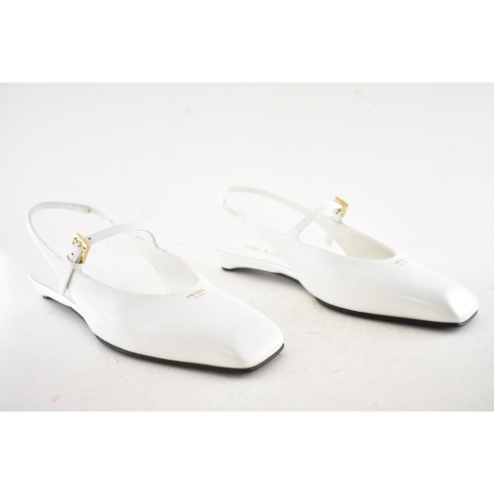 Prada White Leather Square Toe Mary Jane Slingback Ballerina Ballet Flat 36 - Picture 4 of 16